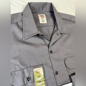 NWT Dickies Flex Long Sleeve Men's Charcoal Grey Button Down Work Shirt - Large